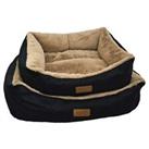 HugglePets Dog Bed Plush Luxury Lounger Black & Oatmeal Soft Puppy Sleep Box