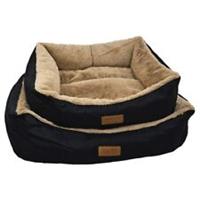 HugglePets Dog Bed Plush Luxury Lounger Black & Oatmeal Soft Puppy Sleep Box