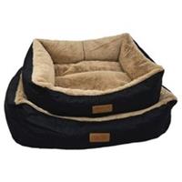 HugglePets Dog Bed Plush Luxury Lounger Black & Oatmeal Soft Puppy Sleep Box