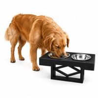 Raised Double Dog Bowl Feeder Adjustable Pet Stand Stainless Steel HugglePets
