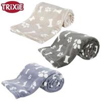 Trixie Dog Kenny Blanket Design with Paw & Bone Print Beige Blue Grey Pet Cover