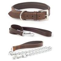 Ancol Vintage Leather Dog Collar Chestnut Padded / Chain Lead Available Separate