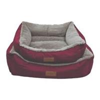HugglePets Dog Bed Plush Luxury Lounger Red and Grey Super Soft Puppy Sleep Box