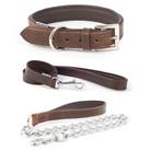 Ancol Vintage Leather Dog Collar Chestnut Padded / Chain Lead Available Separate