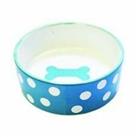 Happy Pet Polka Dot Dog Bowl Blue Bone Ceramic Pet Feeding Dish for Food & Water