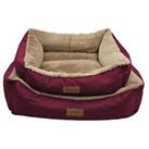 HugglePets Dog Bed Plush Luxury Lounger Red & Oatmeal Super Soft Puppy Sleep Box