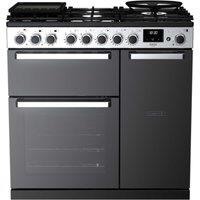 Rangemaster EDDL90DFGBLK/CM1 Edge Deluxe 90 Dual Fuel Range Cooker - Black with Chrome Trim