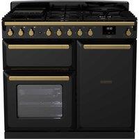 Rangemaster ESDL100DFPGBLAB1 Estel Deluxe 100 Dual Fuel Range Cooker - Black with Antique Brass Trim