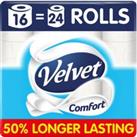 Velvet Comfort 50% Longer Lasting Toilet Tissue 16 Equals 24 Regular Rolls