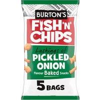 Burton's Fish 'n' Chips Lashings of Pickled Onion Flavour Baked Snacks 5 Snack Bags 125g