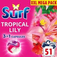 Surf 3 in 1 Laundry Washing Detergent Capsules Tropical Lily 48 washes