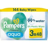 Pampers Harmonie Aqua Baby Wipes Plastic Free 3 Packs = 144 Baby Wet Wipe