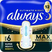 Always Ultra Sanitary Towels Super Heavy Flow Night (Size 6) Wings 12 Pads
