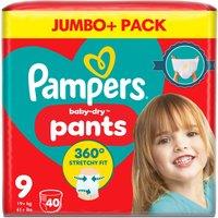 Pampers Baby-Dry Nappy Pants Size 9, 40 Nappies, 19kg+, Monthly Pack