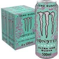 Monster Energy Drink Ultra Vice Guava Zero Sugar 4 x 500ml Cans