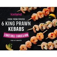 Iceland 6 King Prawn Kebabs - 3 Sweet Chilli - 3 Garlic & Herb 230g