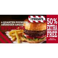 TGI Fridays 50% Extra Free 6 Quarter Pounder Aberdeen Angus Burgers 681g