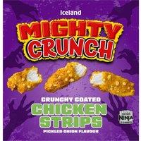 Iceland Mighty Crunch Crunchy Coated Chicken Strips Pickled Onion Flavour 500g