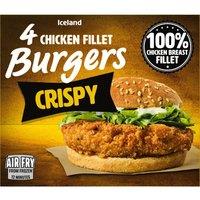 Iceland 4 Chicken Fillet Burgers Crispy 400g