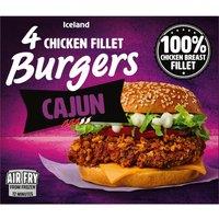 Iceland 4 Chicken Fillet Burgers Cajun 400g