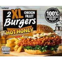 Iceland 2 XL Chicken Fillet Burgers Hot Honey 400g