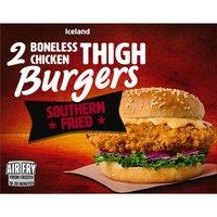 Iceland 2 Southern Fried Boneless Chicken Thigh Burgers 300g