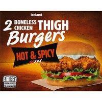 Iceland 2 Hot & Spicy Boneless Chicken Thigh Burgers 300g
