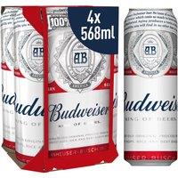 Budweiser Lager Beer Cans 4x568ml