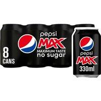 Pepsi Max No Sugar Cola Cans 8 x 330ml
