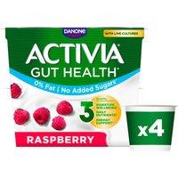 Activia Raspberry No Added Sugar Fat Free Gut Health Yoghurt Multipack, 4x115g