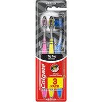 Colgate ZigZag Black Medium Manual Toothbrush x3