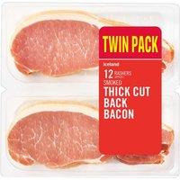 Iceland 12 Rashers (Approx.) Smoked Thick Cut Back Bacon Twin Pack 500g