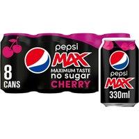 Pepsi Max Cherry No Sugar Cola Cans 8 x 330ml