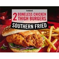 Iceland 2 Southern Fried Boneless Chicken Thigh Burgers 300g