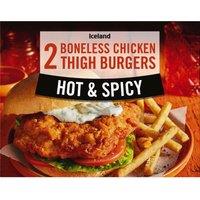 Iceland 2 Hot & Spicy Boneless Chicken Thigh Burgers 300g