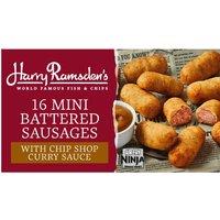 Harry Ramsdens 16 (Approx.) Mini Battered Sausages with Chip Shop Curry Sauce 406g