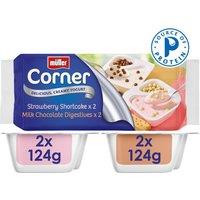 Mller Corner Chocolate Digestive and Strawberry Shortcake Yogurts 4 x 124g