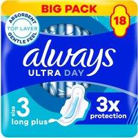 Always Ultra Sanitary Towels Long Plus (Size 3) With Wings 18 Pads