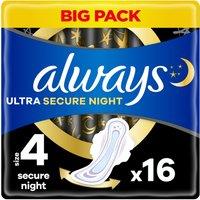 Always Ultra Sanitary Towels Secure Night (Size 4) With Wings 16 Pads