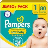 Pampers Premium Protection New Baby Size 1, 80 Nappies, 2kg-5kg, Jumbo+ Pack