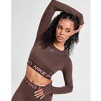 Nike Training Pro Long Sleeve Crop Top - Baroque Brown - Womens