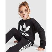adidas Originals Girls' Trefoil Flare Crew Tracksuit Infant - Black - Kids