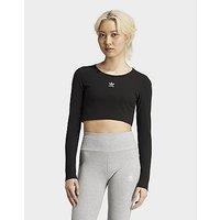 adidas Essentials Ribbed Crop Long Sleeve Tee - Black - Womens