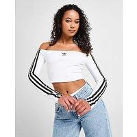 adidas Originals 3-Stripes Bardot Long Sleeve Top - White - Womens