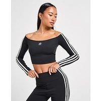 adidas Originals 3-Stripes Bardot Long Sleeve Top - Black - Womens