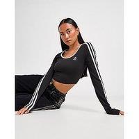 adidas Originals 3-Stripes Scoop Long Sleeve Crop Top - Black - Womens