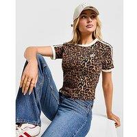 adidas Originals Leopard Print 3-Stripes T-Shirt - Brown - Womens