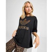 adidas Originals Leopard Print Trefoil Boyfriend T-Shirt - Black - Womens