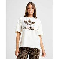 adidas Originals Leopard Print Trefoil Boyfriend T-Shirt - White - Womens