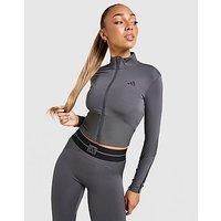 adidas Hyperglam Ribbed Full Zip Top - Grey - Womens